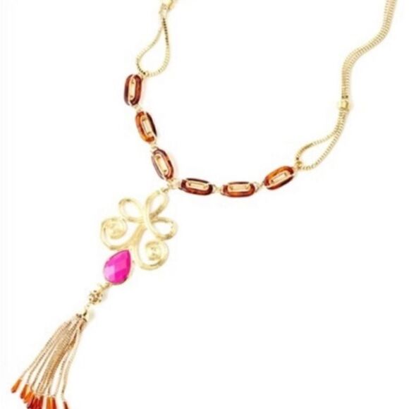 EEUC Lilly Pulitzer Gypsy Boho Style Statement Necklace in Gold Pink Holy Grail - Picture 1 of 5